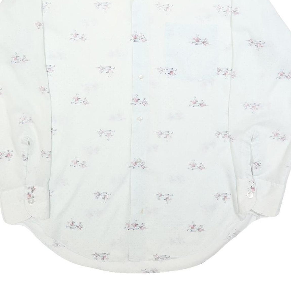 Mens White Cotton Blend Shirt L Long Sleeve Button Casual Printed Design
