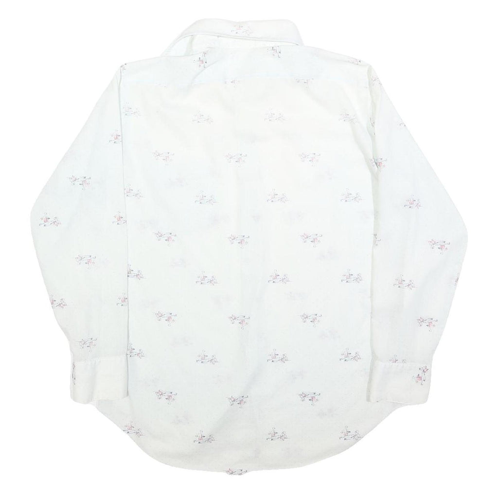 Mens White Cotton Blend Shirt L Long Sleeve Button Casual Printed Design