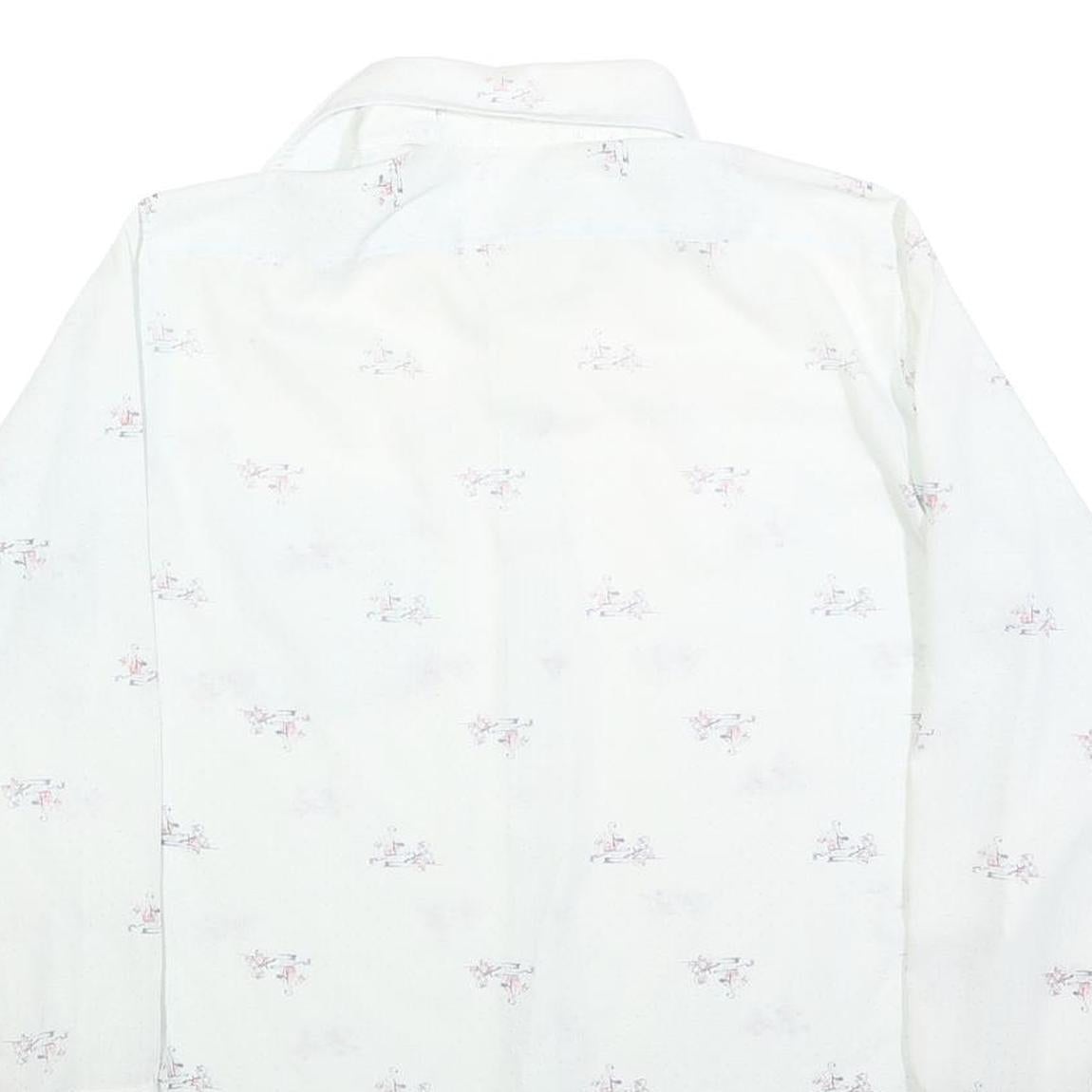 Mens White Cotton Blend Shirt L Long Sleeve Button Casual Printed Design