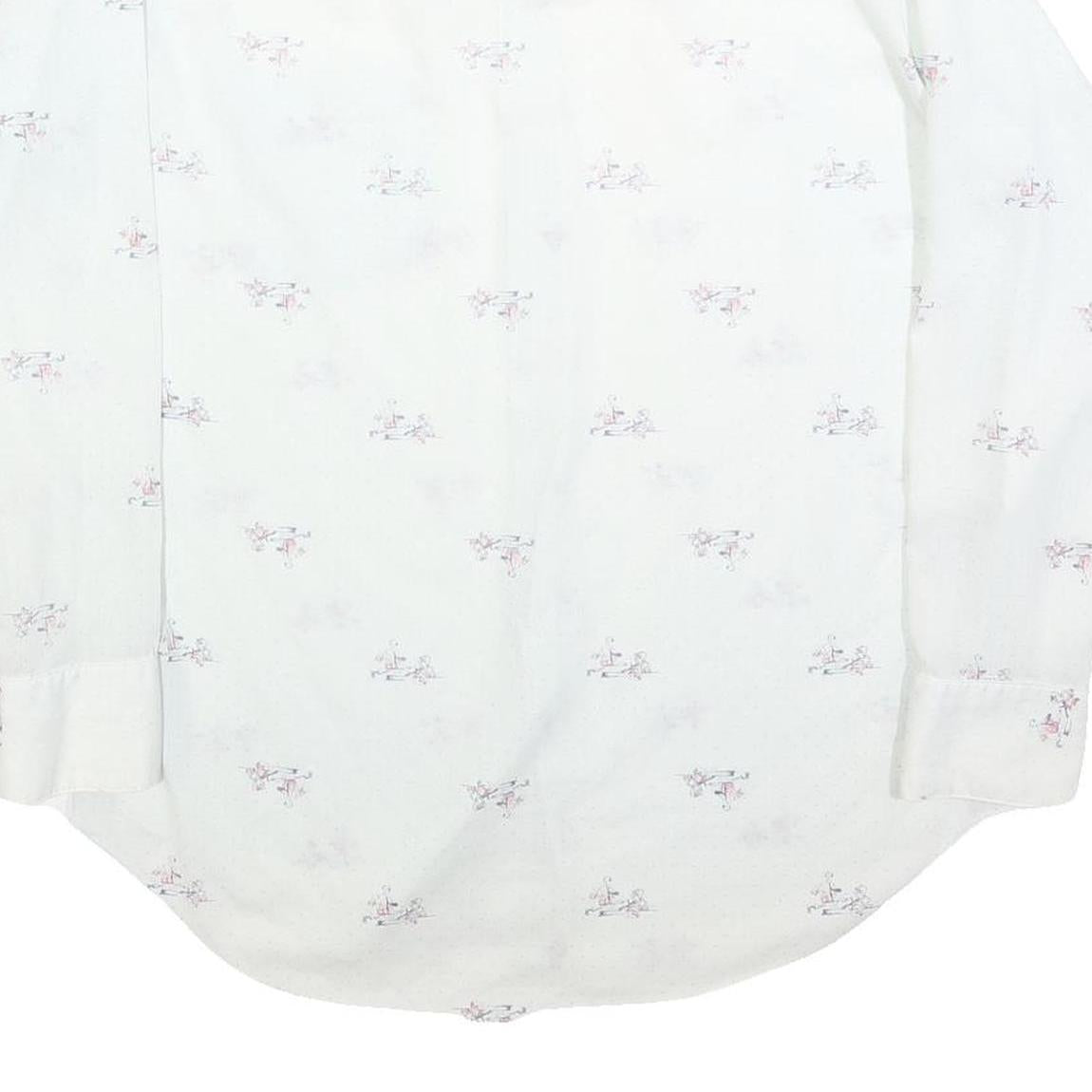 Mens White Cotton Blend Shirt L Long Sleeve Button Casual Printed Design