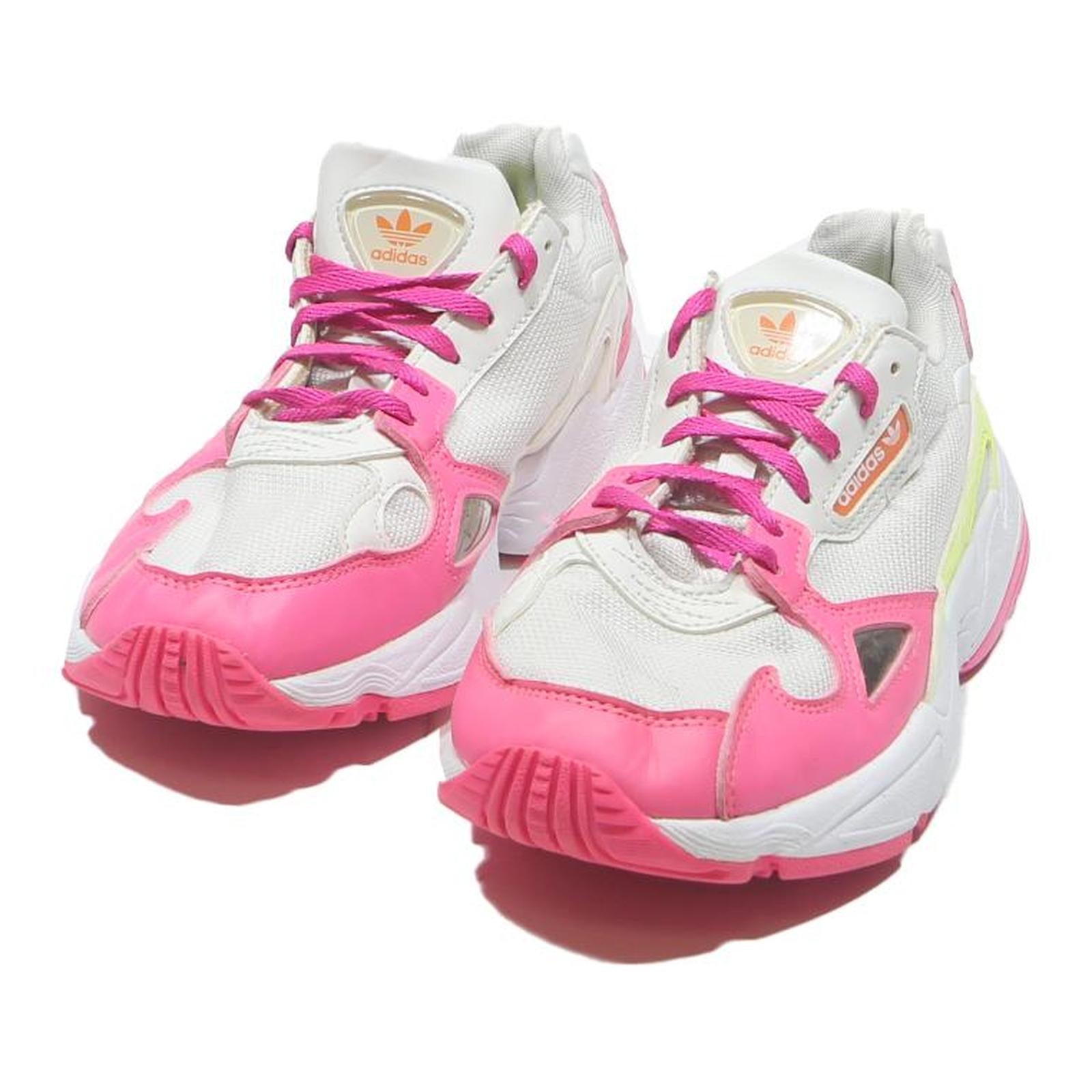 ADIDAS Falcon Womens Trainers Low Top Synthetic White Pink Neon Yellow UK 6.5