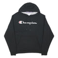 CHAMPION Mens Black Hoodie L Cotton Pullover Sweatshirt Classic Logo Casual