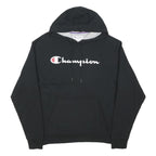 CHAMPION Mens Black Hoodie L Cotton Pullover Sweatshirt Classic Logo Casual