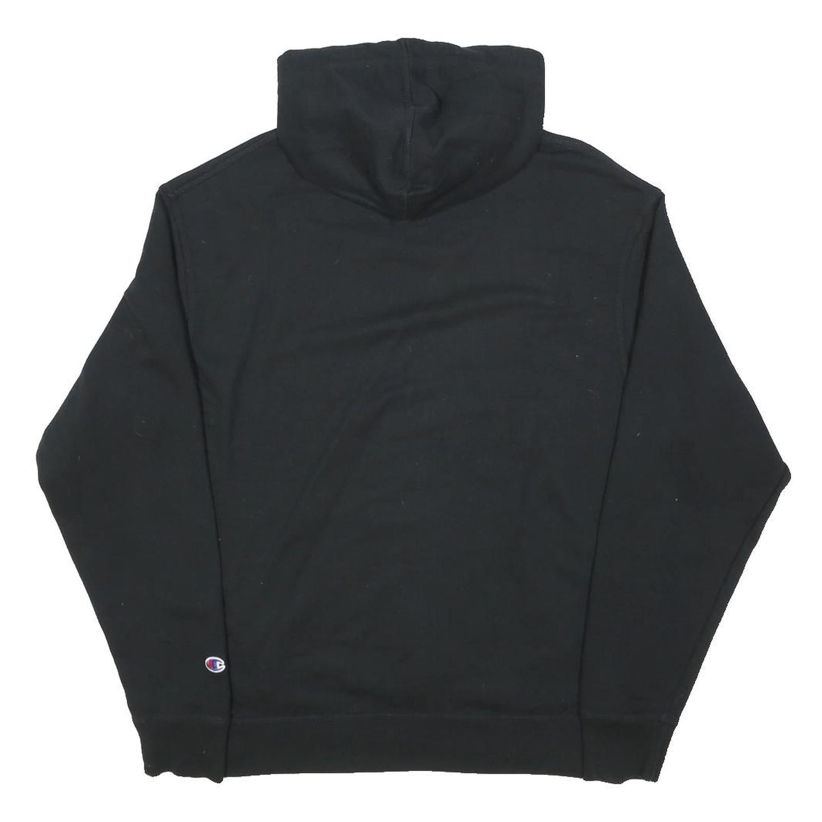 CHAMPION Mens Black Hoodie L Cotton Pullover Sweatshirt Classic Logo Casual