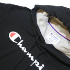 CHAMPION Mens Black Hoodie L Cotton Pullover Sweatshirt Classic Logo Casual