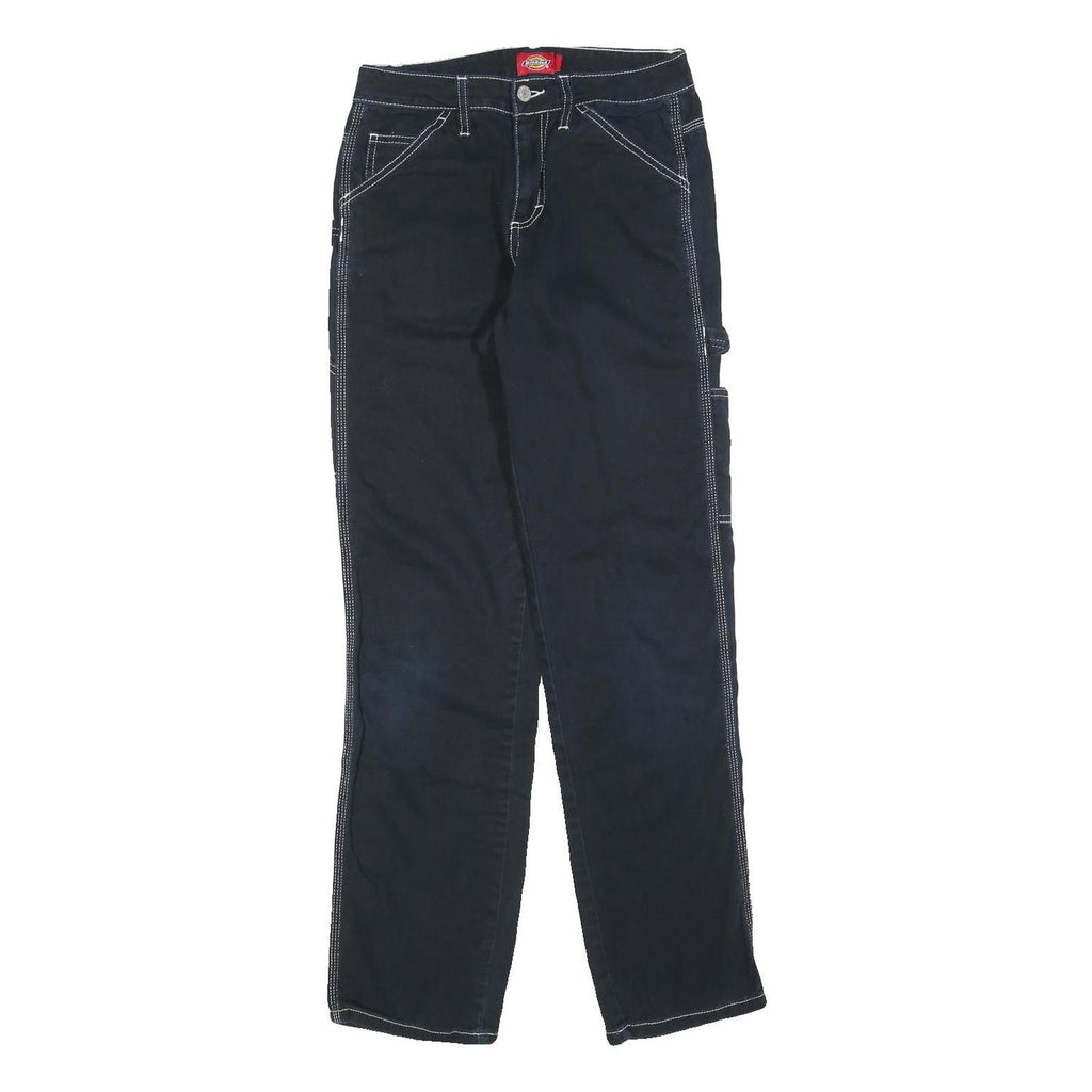 DICKIES Womens Regular Fit Black Cotton Blend Straight Leg Trousers W26 L30