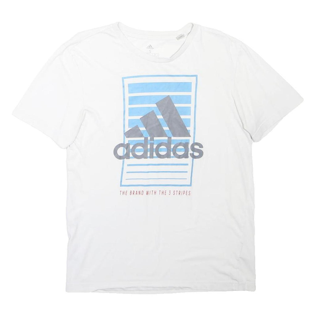 ADIDAS Mens White Blue Graphic T-Shirt S Short Sleeve Crew Neck Sport Casual