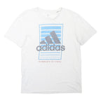 ADIDAS Mens White Blue Graphic T-Shirt S Short Sleeve Crew Neck Sport Casual