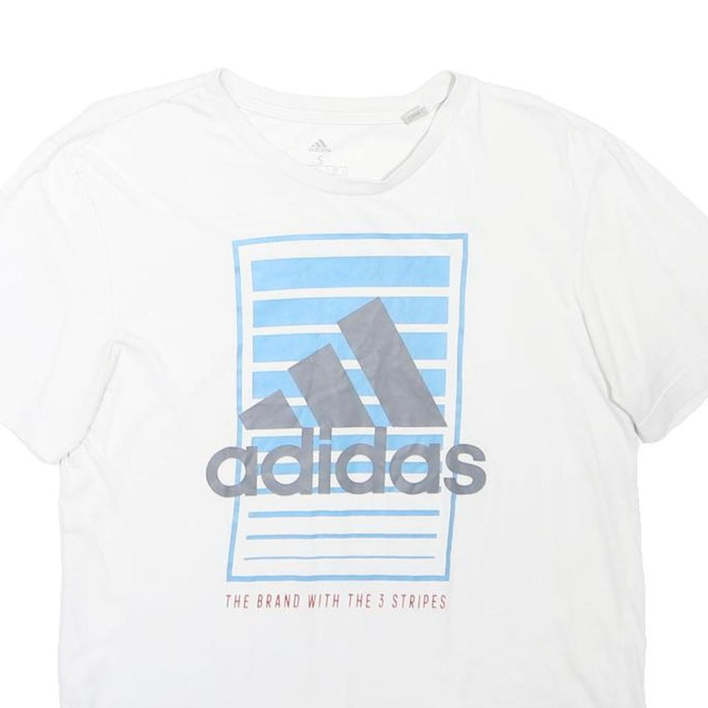 ADIDAS Mens White Blue Graphic T-Shirt S Short Sleeve Crew Neck Sport Casual