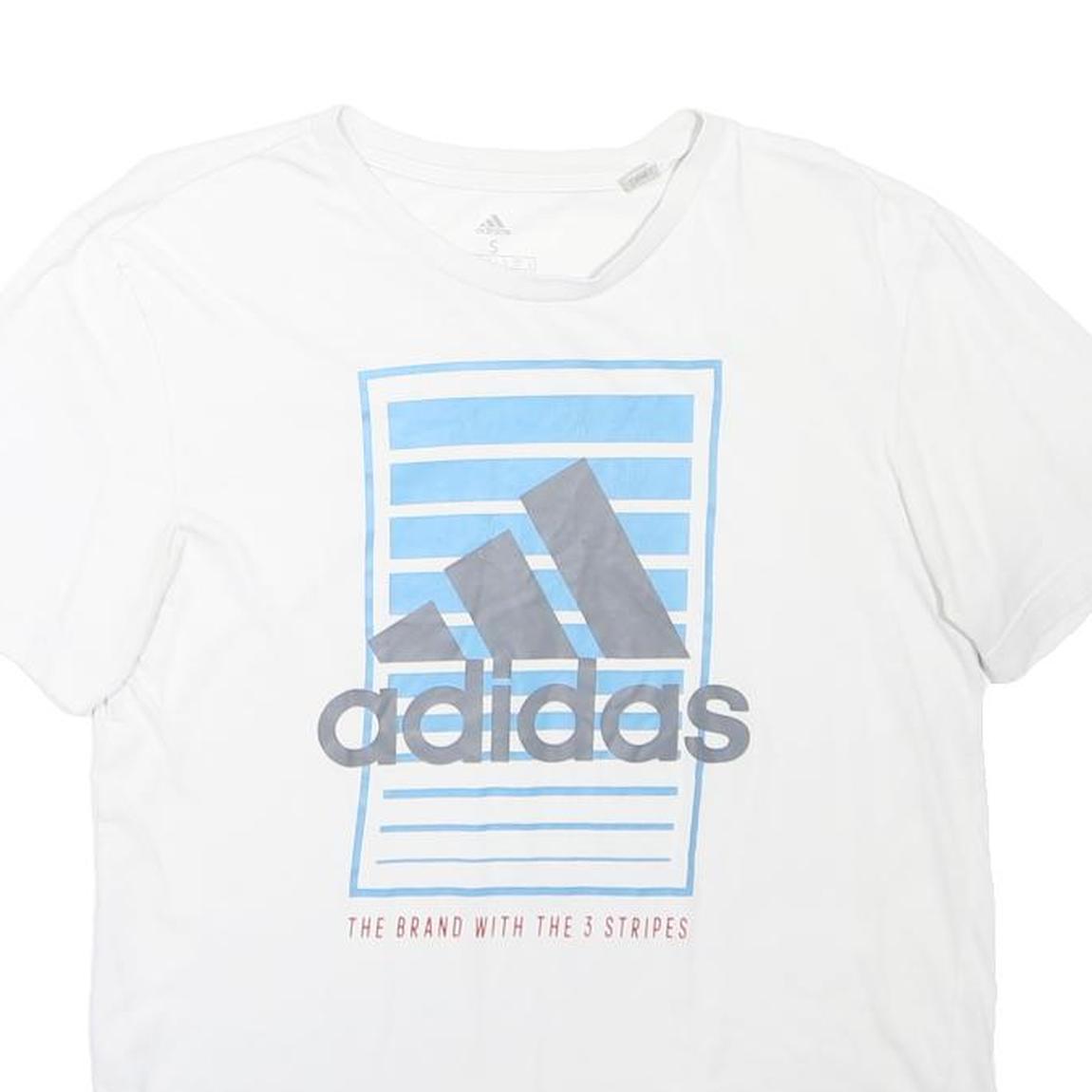 ADIDAS Mens White Blue Graphic T-Shirt S Short Sleeve Crew Neck Sport Casual