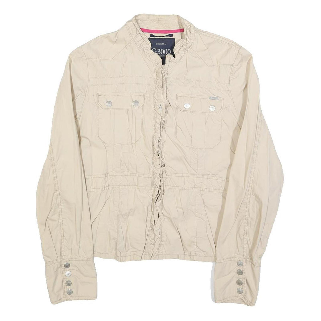 G3000 Womens Cream Cotton Casual Jacket M Button Plain Lightweight Stylish