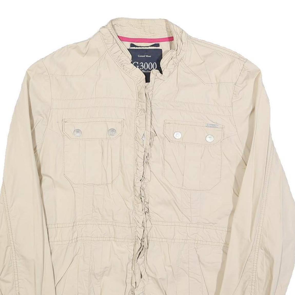 G3000 Womens Cream Cotton Casual Jacket M Button Plain Lightweight Stylish