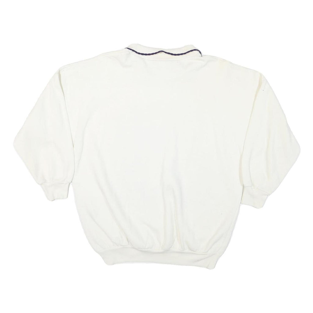 CRYSTAL GIRAFFE Womens White Puppy Graphic Collar S Cotton Blend Sweatshirt