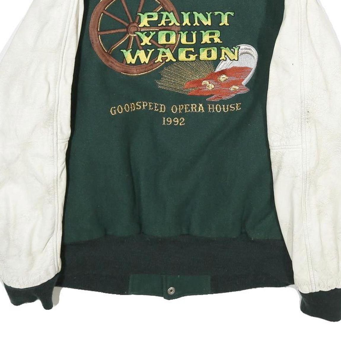 NIELLA CUSTOM DESIGN Mens Green & White Paint Your Wagon Wool Jacket L Button