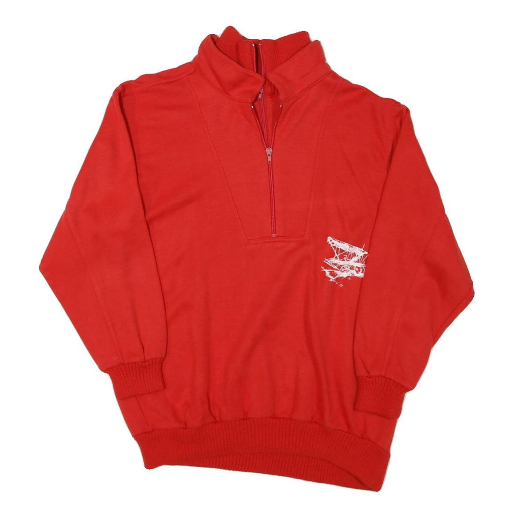 Mens Red Sweatshirt Pullover L 1/4 Zip Casual Graphic Print Soft Polyester