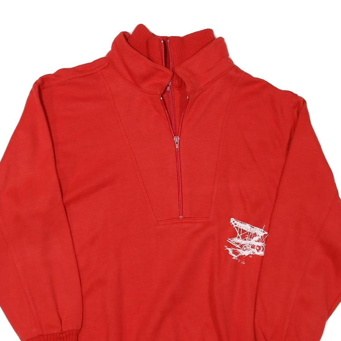 Mens Red Sweatshirt Pullover L 1/4 Zip Casual Graphic Print Soft Polyester