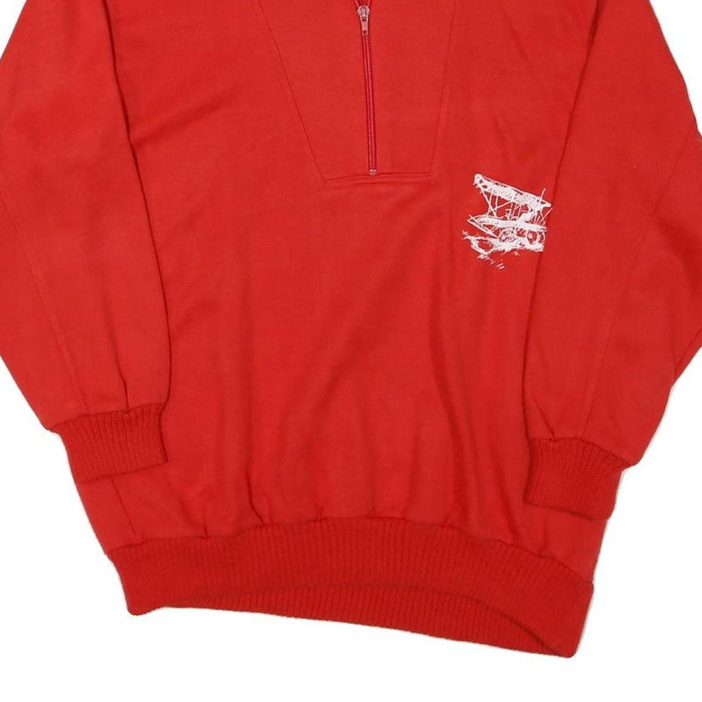 Mens Red Sweatshirt Pullover L 1/4 Zip Casual Graphic Print Soft Polyester