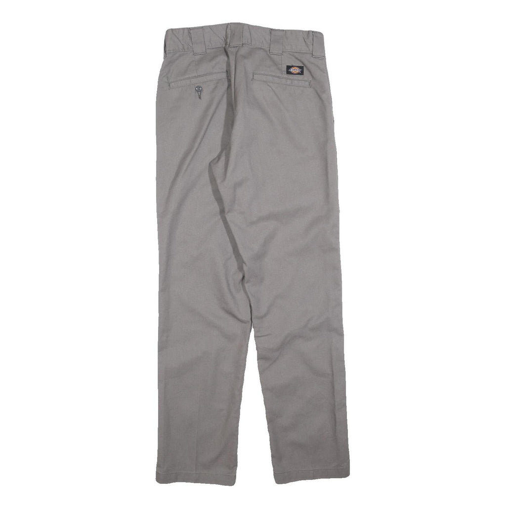 DICKIES Mens Cotton Slim Grey Trousers W30 L32 Workwear Casual Zip Closure