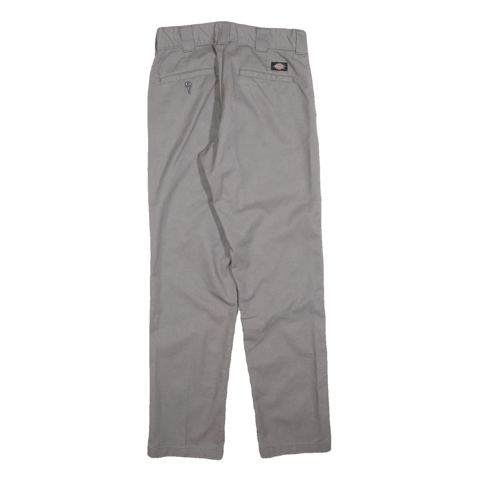 DICKIES Mens Cotton Slim Grey Trousers W30 L32 Workwear Casual Zip Closure