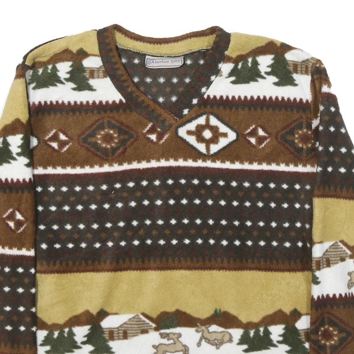 AMERICAN SPIRIT Womens Brown & Beige Patterned V-Neck Chunky Knit L Winter