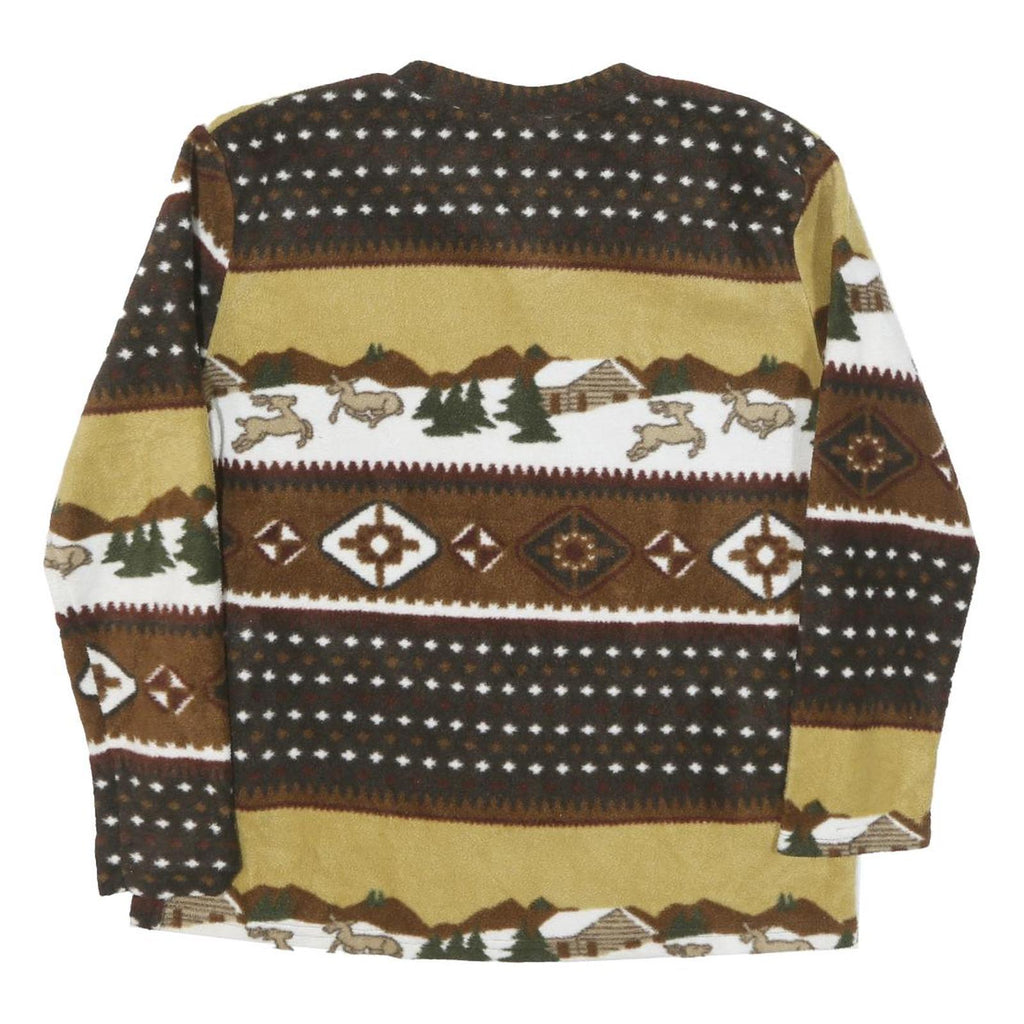 AMERICAN SPIRIT Womens Brown & Beige Patterned V-Neck Chunky Knit L Winter