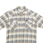WRANGLER Mens Beige & Blue Checked Shirt S Cotton Short Sleeve Casual Western
