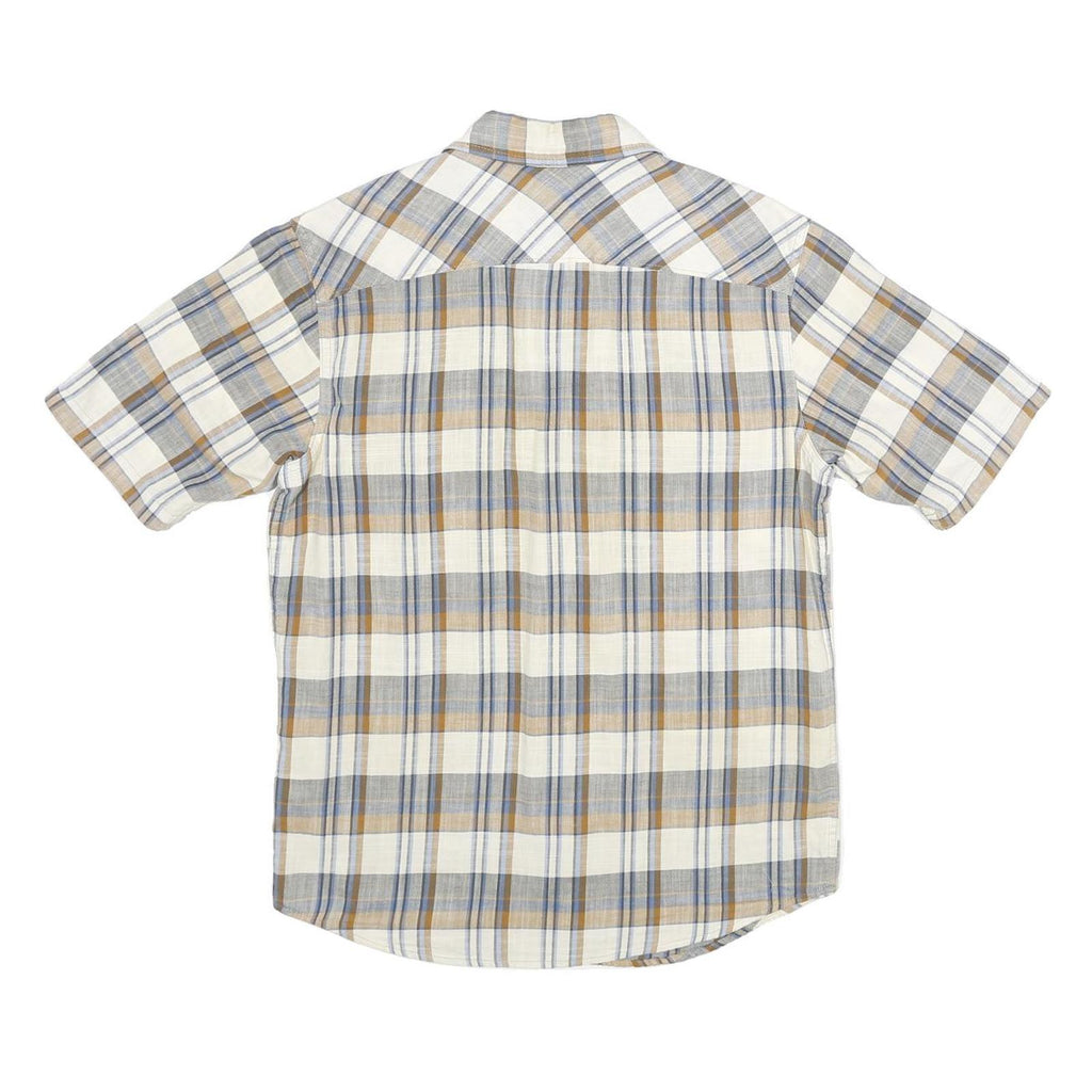 WRANGLER Mens Beige & Blue Checked Shirt S Cotton Short Sleeve Casual Western