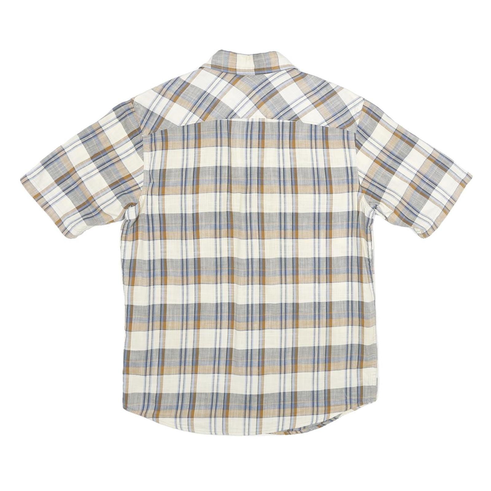 WRANGLER Mens Beige & Blue Checked Shirt S Cotton Short Sleeve Casual Western