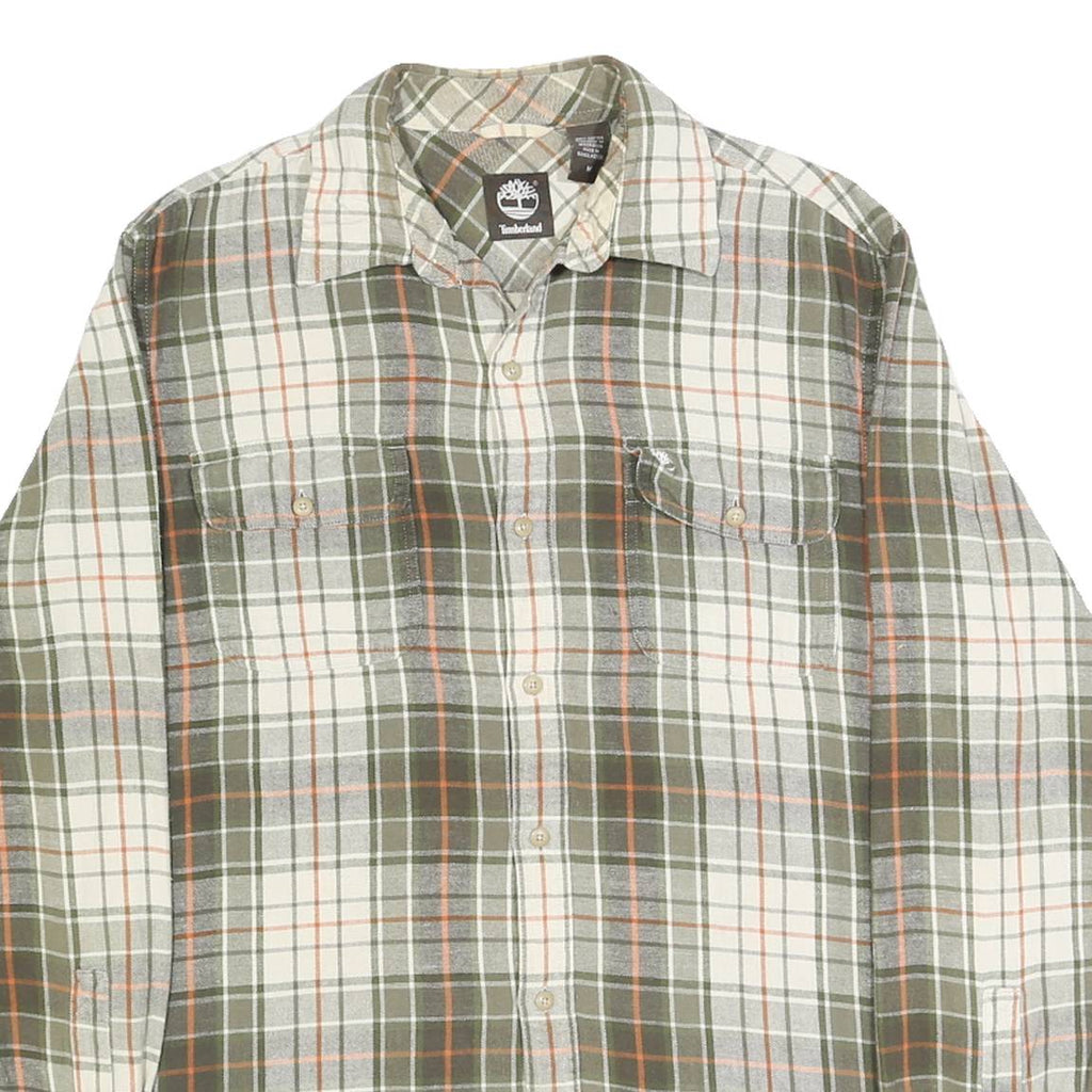TIMBERLAND Mens Green & Cream Check Shirt M Cotton Casual Relaxed Fit Long