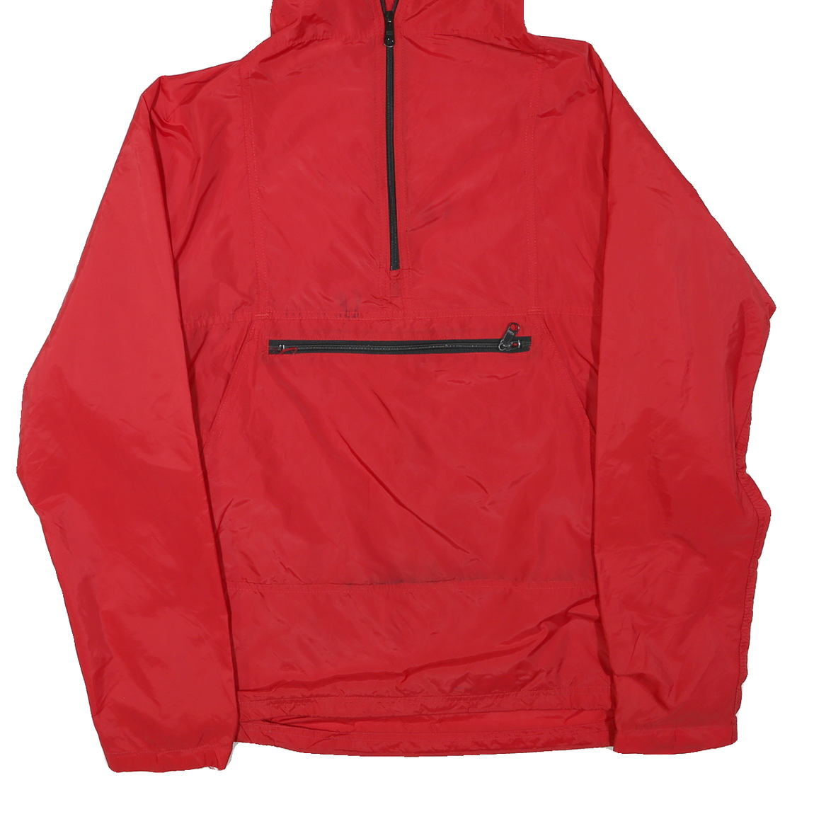 LL BEAN Mens Red Hooded Zip Jacket L Polyester Blend Plain Lightweight