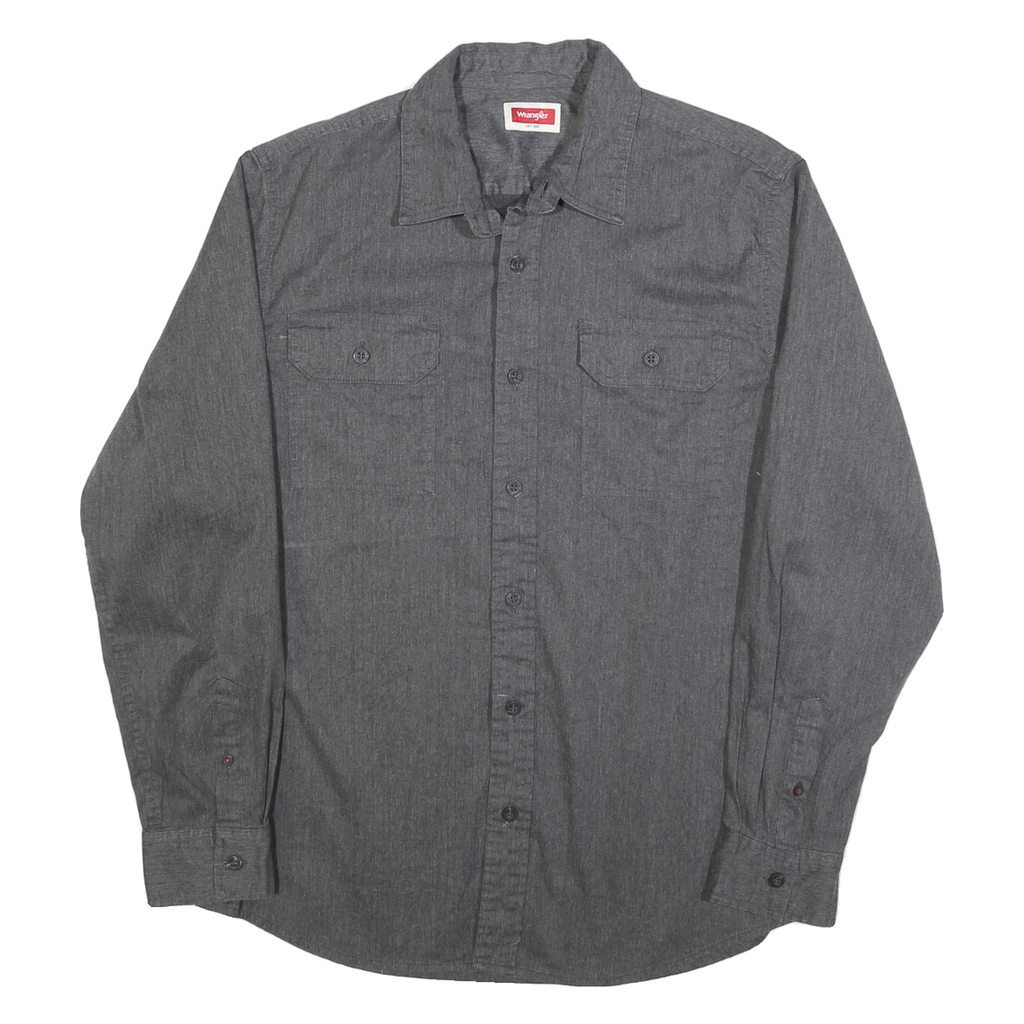 WRANGLER Mens Grey Plain Cotton Blend Shirt M Button Long Sleeve Casual Workwear