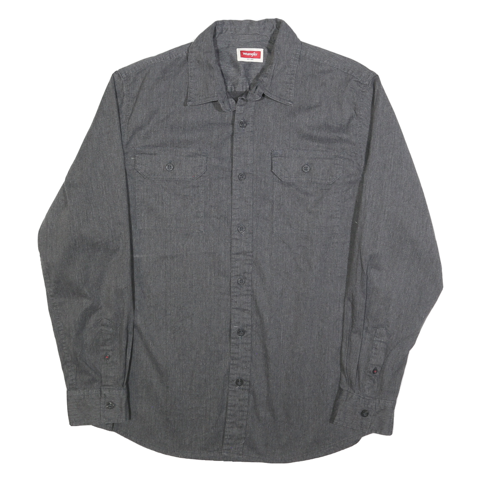 WRANGLER Mens Grey Plain Cotton Blend Shirt M Button Long Sleeve Casual Workwear