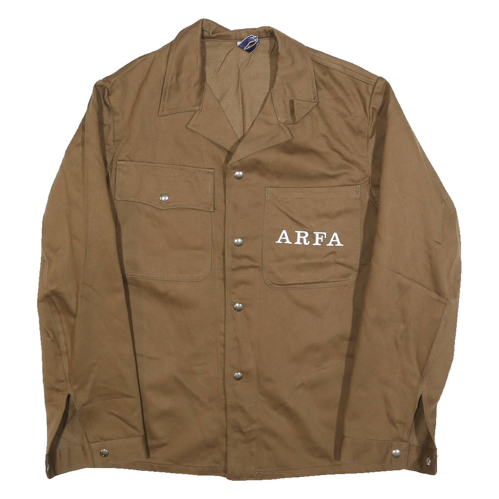 Mens Brown Button Cotton Jacket M Plain Workwear Durable Classic Fit