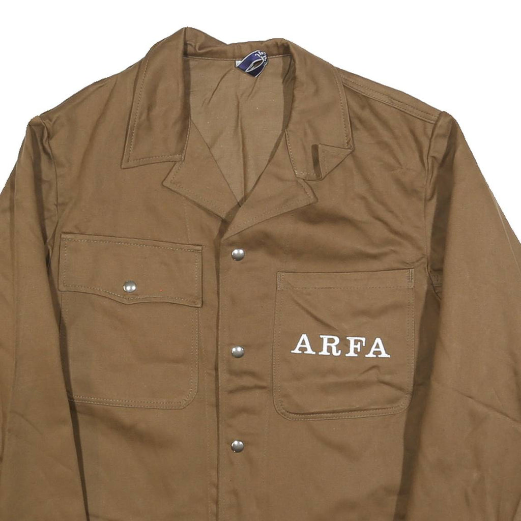 Mens Brown Button Cotton Jacket M Plain Workwear Durable Classic Fit