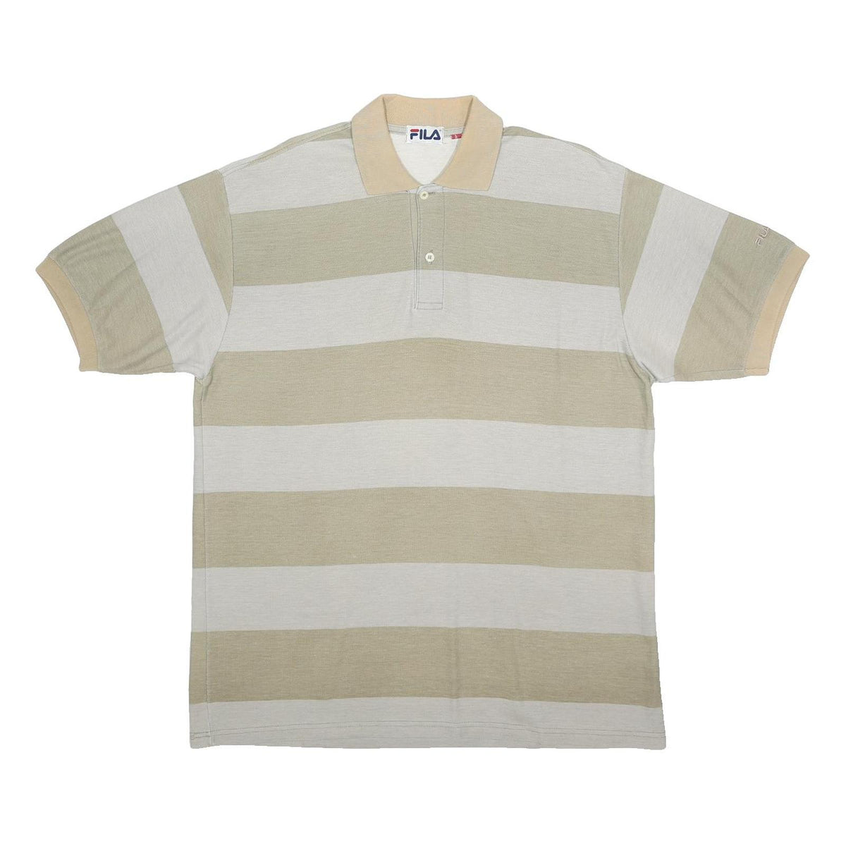 FILA Mens Beige & Cream Striped Short Sleeve Polo Shirt L Cotton Comfortable