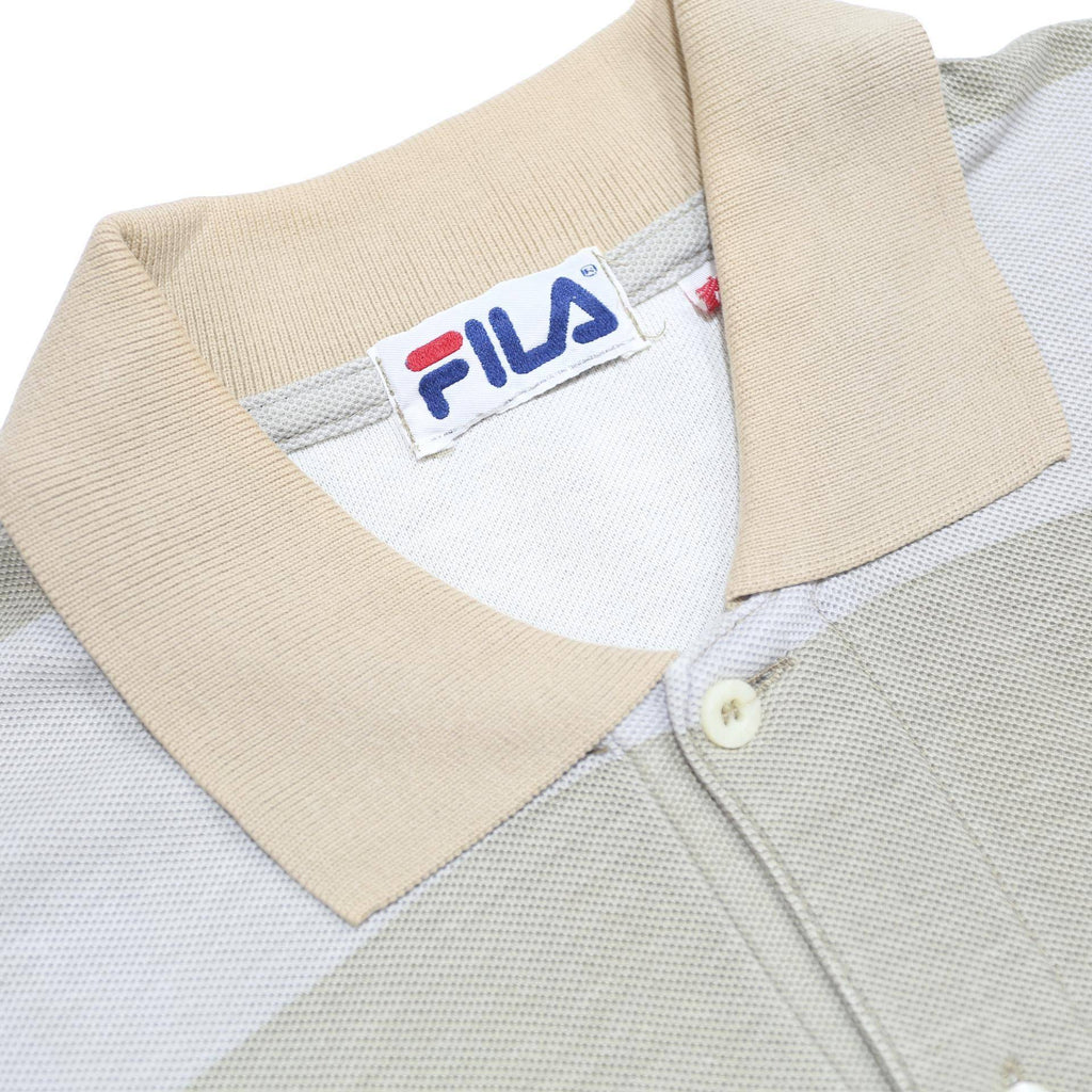 FILA Mens Beige & Cream Striped Short Sleeve Polo Shirt L Cotton Comfortable