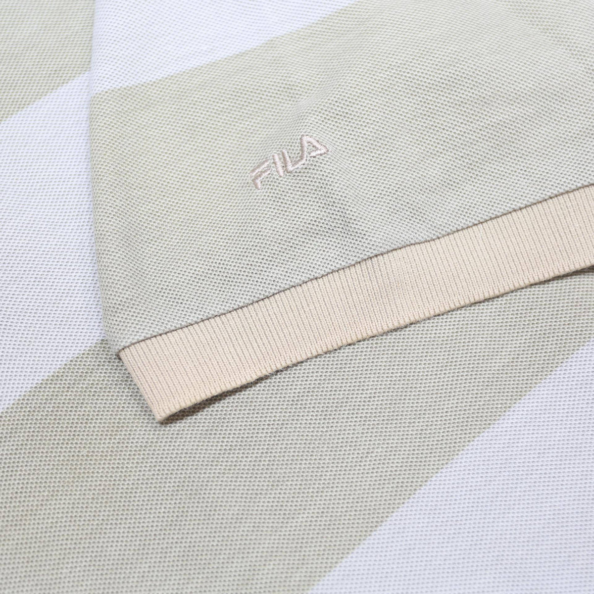 FILA Mens Beige & Cream Striped Short Sleeve Polo Shirt L Cotton Comfortable