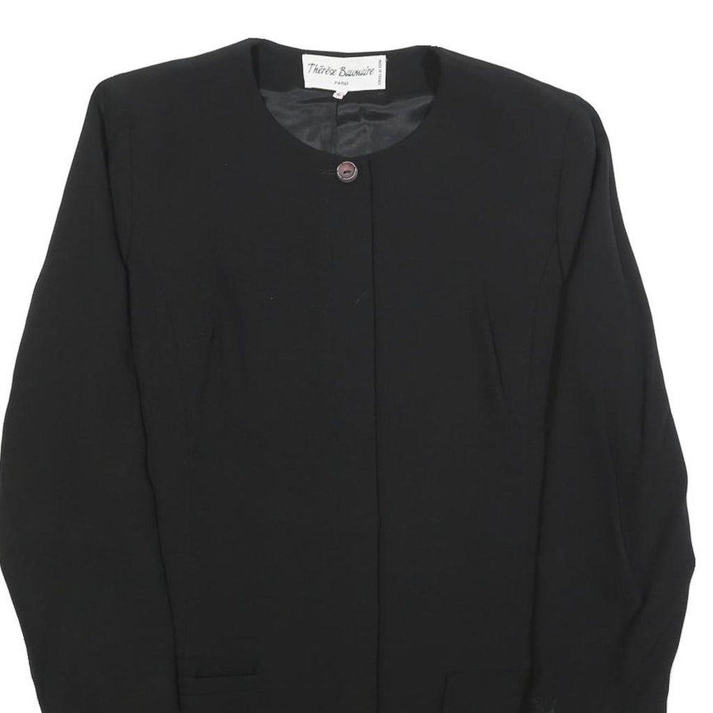 THERESE BAUMAIRE Womens Black Wool Blend Round Neck Jacket M Plain Button