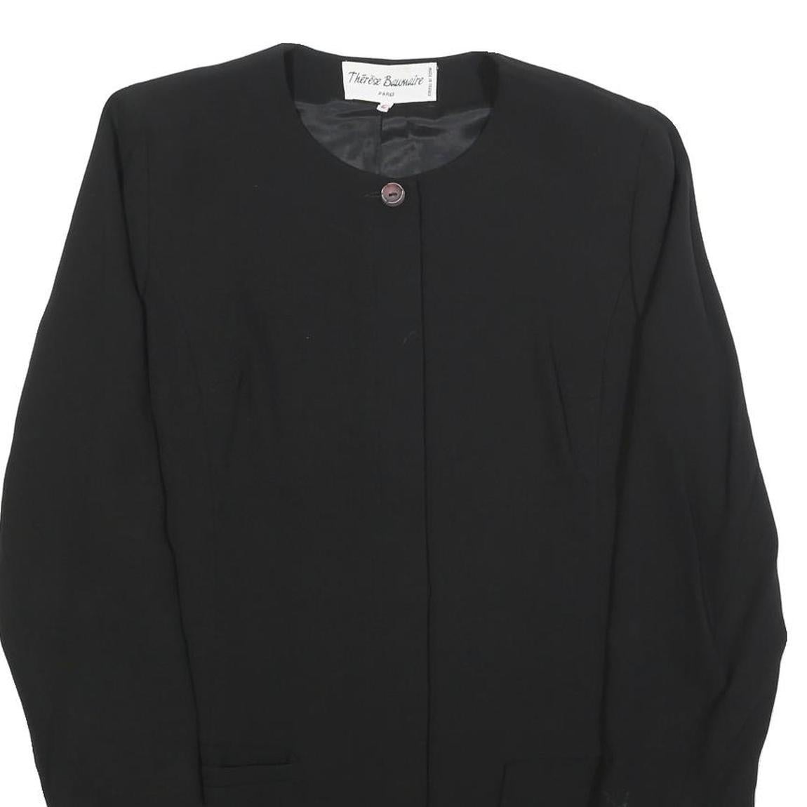 THERESE BAUMAIRE Womens Black Wool Blend Round Neck Jacket M Plain Button