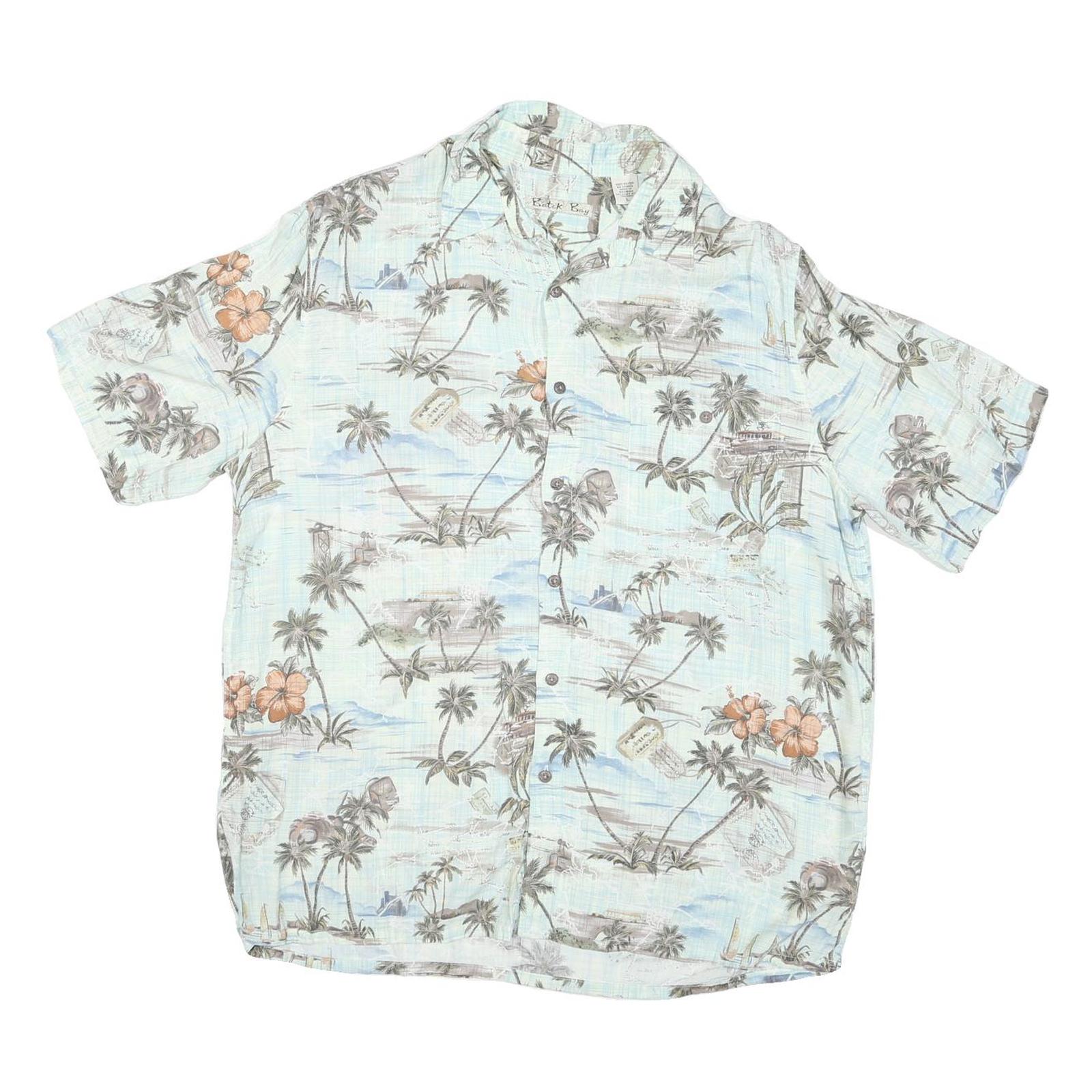 BATICK BAY Mens Blue & Brown Hawaiian Shirt L Cotton Blend Lightweight Casual