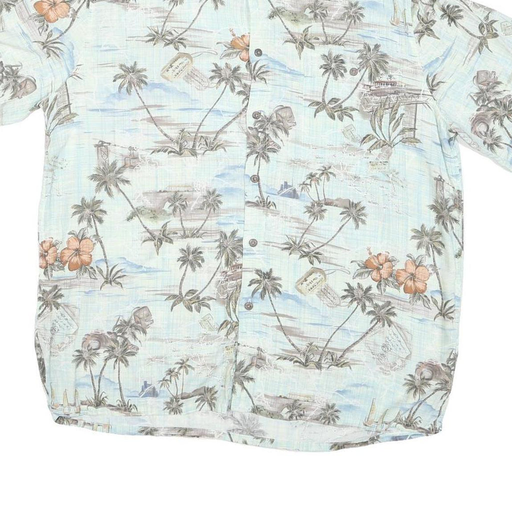 BATICK BAY Mens Blue & Brown Hawaiian Shirt L Cotton Blend Lightweight Casual