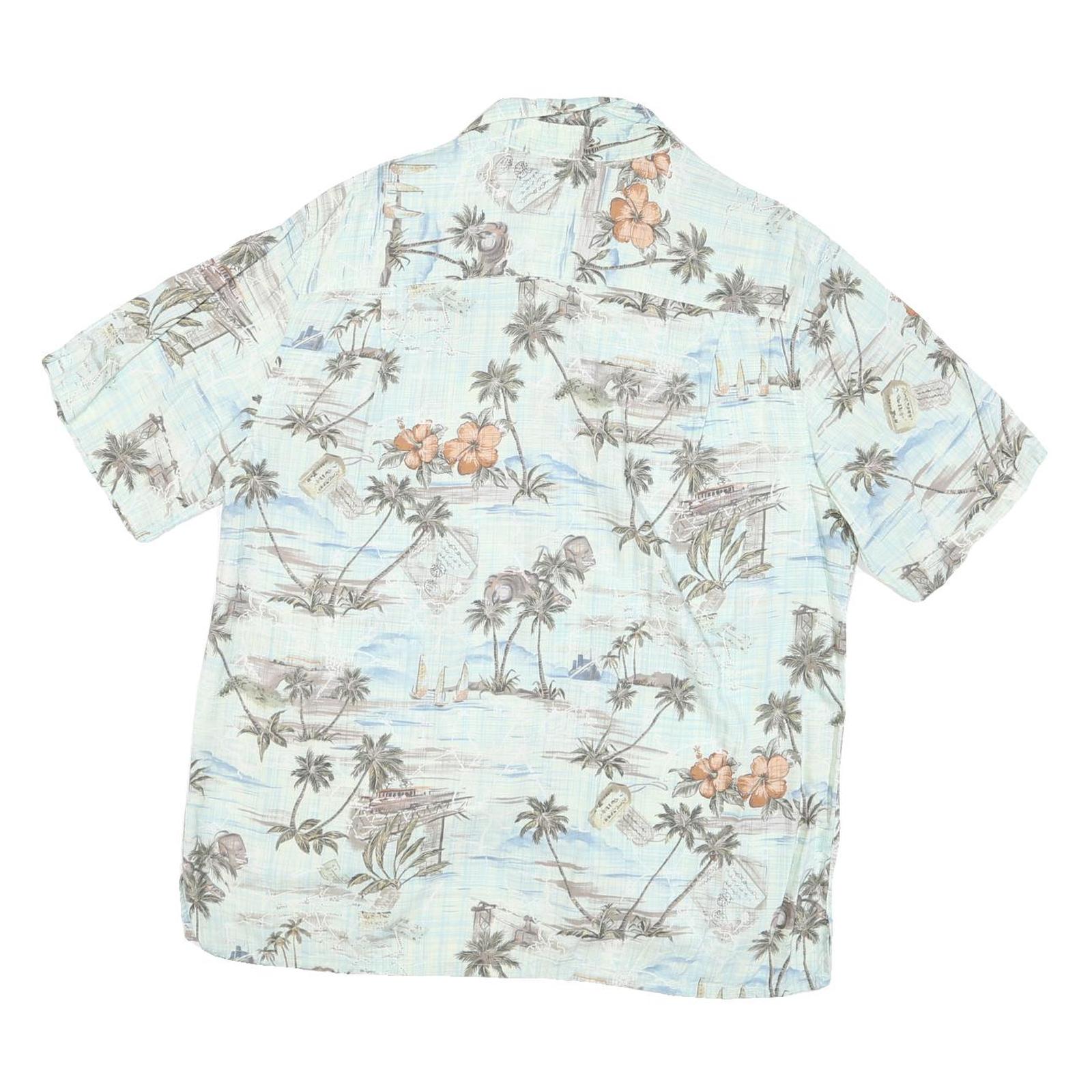 BATICK BAY Mens Blue & Brown Hawaiian Shirt L Cotton Blend Lightweight Casual