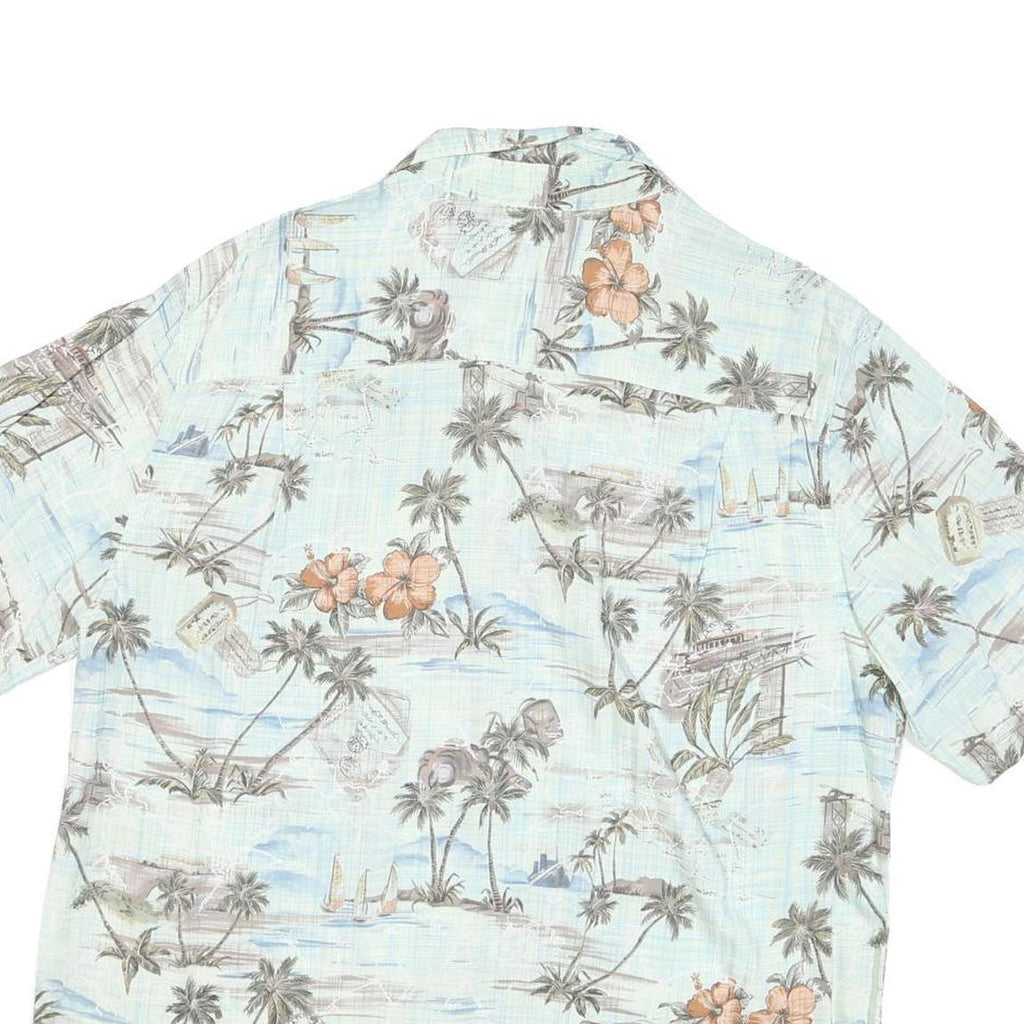 BATICK BAY Mens Blue & Brown Hawaiian Shirt L Cotton Blend Lightweight Casual