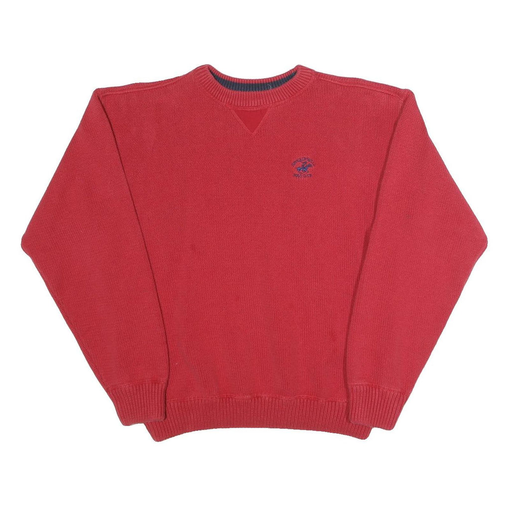 BEVERLY HILLS POLO CLUB Mens Red Cotton Plain Crew Neck Basic Knit L Jumper