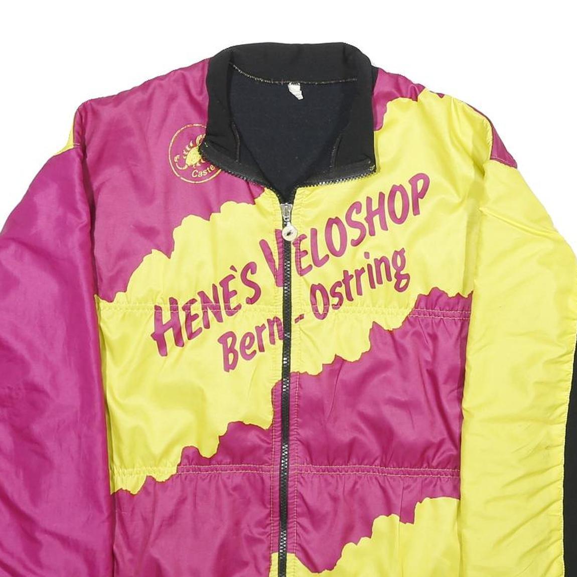 CASTELLI Womens Yellow & Pink Cycling Jacket L Polyester Blend Zip Pockets