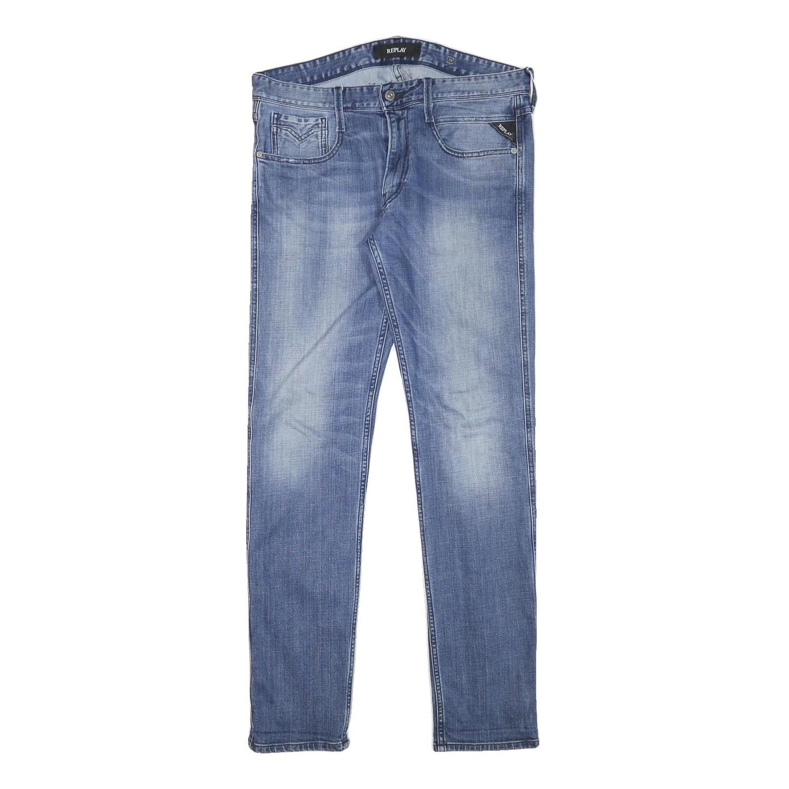 REPLAY Mens Slim Blue Denim Light W33 L31 Zip Jeans Authentic Stylish Comfort