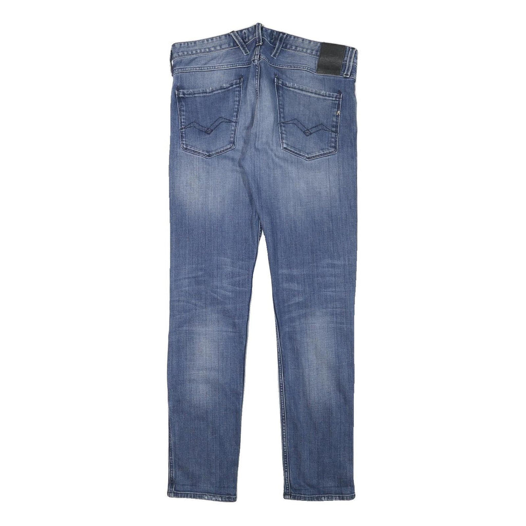 REPLAY Mens Slim Blue Denim Light W33 L31 Zip Jeans Authentic Stylish Comfort