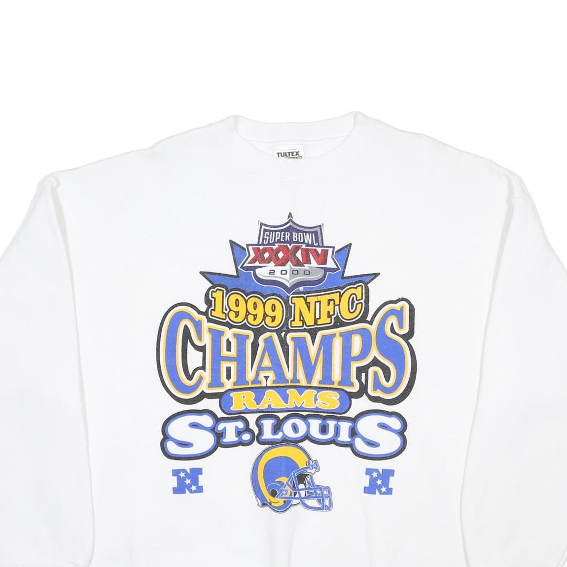 TULTEX Mens White 1999 NFC Champs St Louis Rams Crew Neck XL Football Sweatshirt