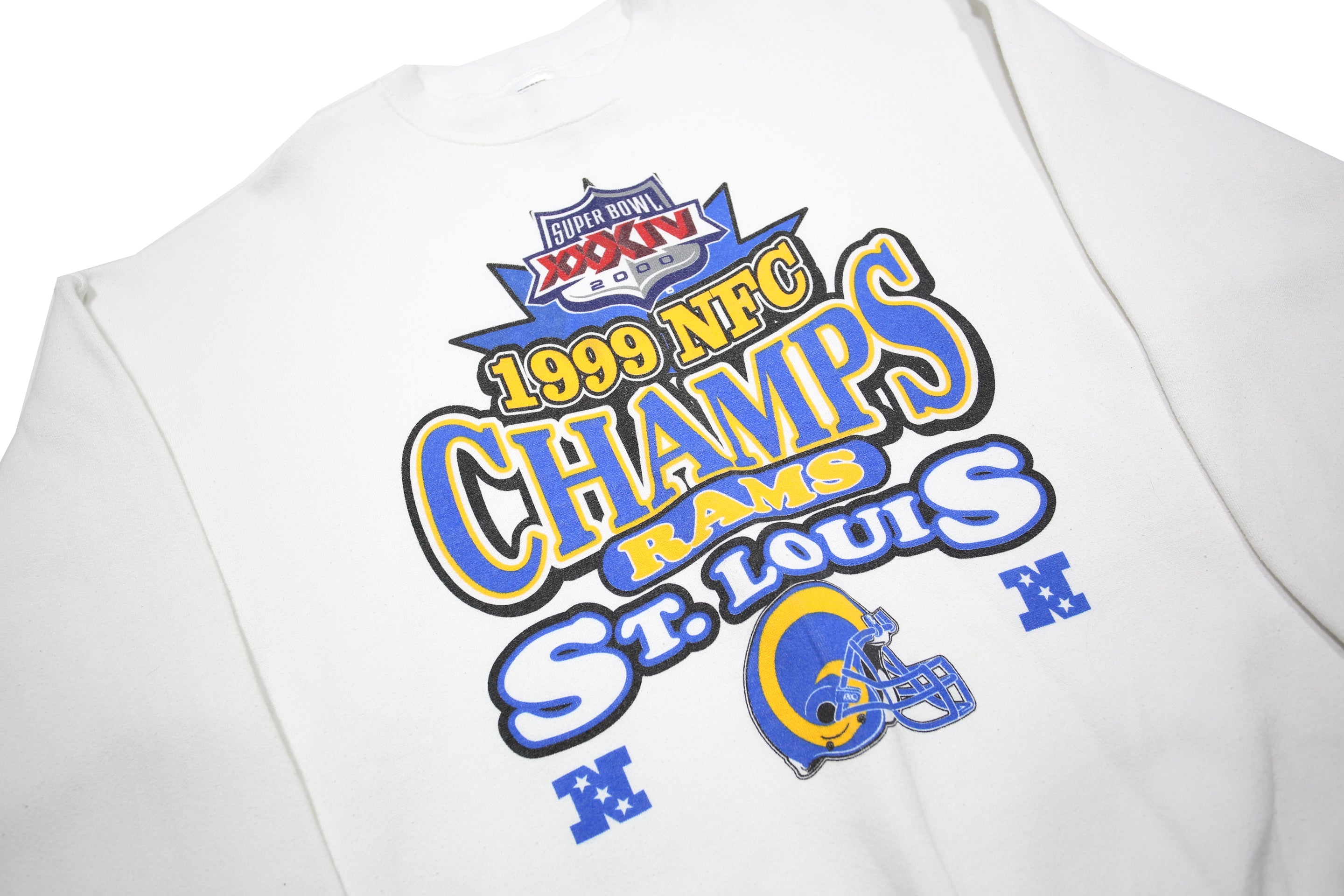 TULTEX Mens White 1999 NFC Champs St Louis Rams Crew Neck XL Football Sweatshirt