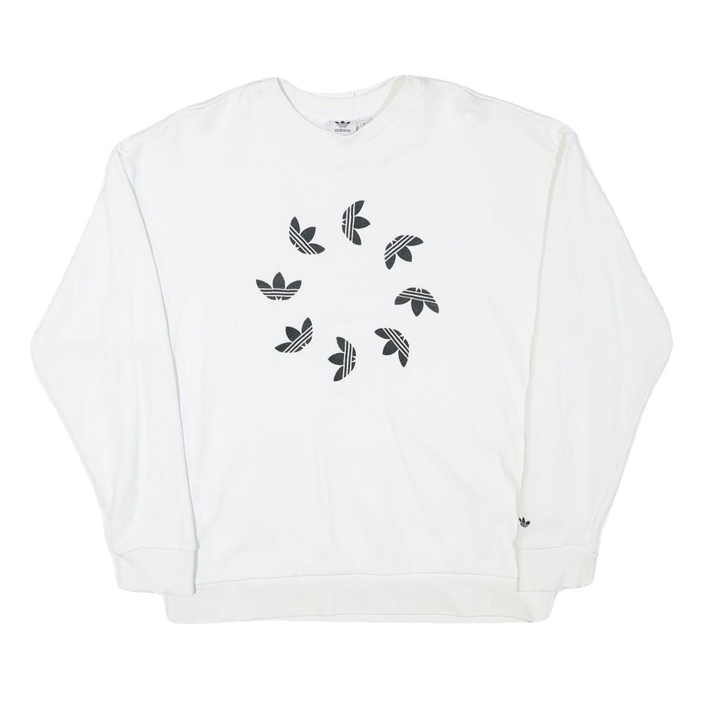ADIDAS Womens White Cotton Blend Crew Neck UK 10 Sweatshirt Logo Print